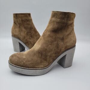 Oroscuro Camoscio Sigaro Italian Ankle Boots Platform Block Heel Suede Brown 6